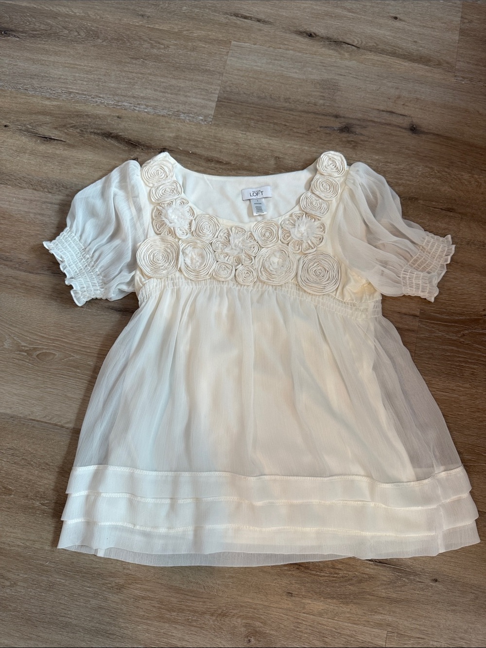 LOFT Cream Rosette Peasant Top
